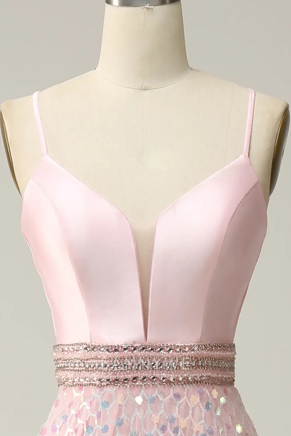 FannyWe Elegant Pink Sequin Spaghetti Straps Prom Dress With Criss Cross Back formal wear dresses