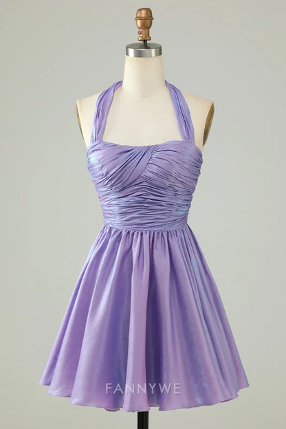 FannyWe Elegant Purple Halter Open Back Sleeveless A Line Homecoming Dress hot sale