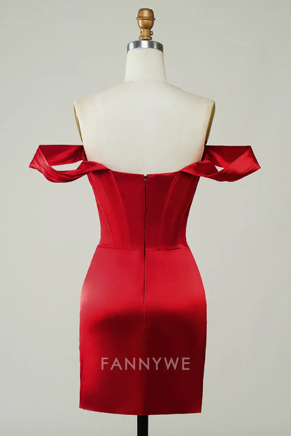 FannyWe Elegant Red Off the Shoulder Asymmetrical Tight Short Homecoming Dress formal wear dresses