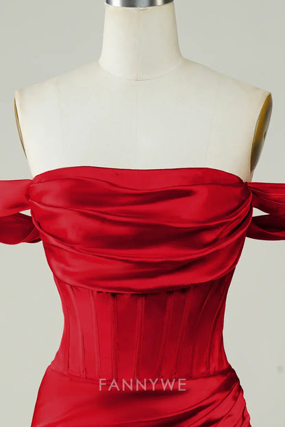 FannyWe Elegant Red Off the Shoulder Asymmetrical Tight Short Homecoming Dress formal wear dresses