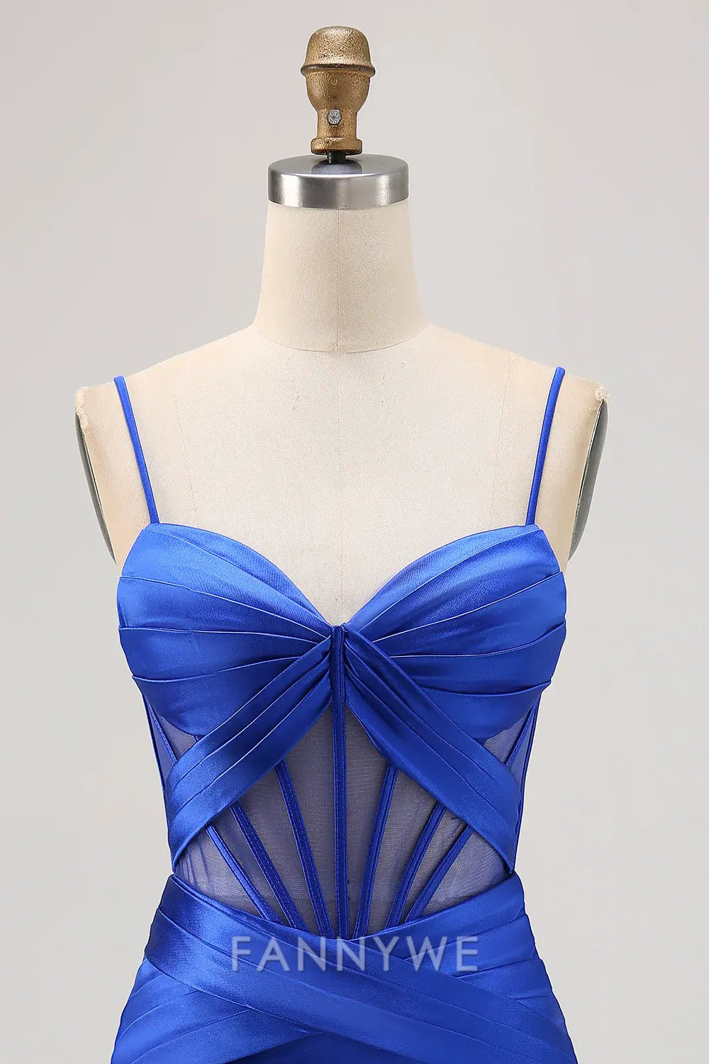 FannyWe Elegant Royal Blue Satin Tight Ruched Corset Short Homecoming Dress with Slit formal wear dresses