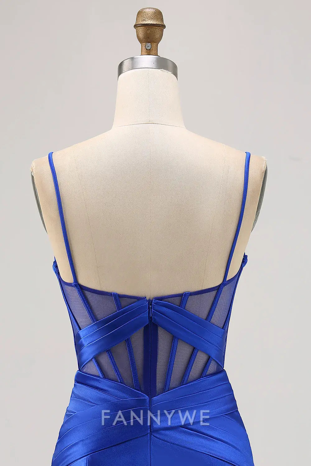 FannyWe Elegant Royal Blue Satin Tight Ruched Corset Short Homecoming Dress with Slit formal wear dresses