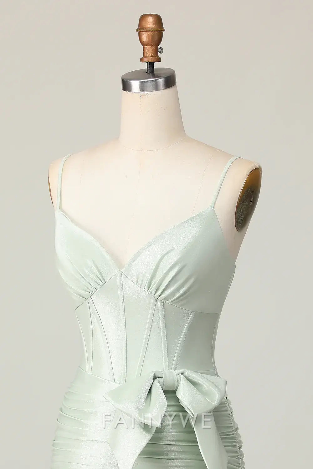 FannyWe Elegant Sage Spaghetti Straps Corset Short Homecoming Dress with Bow formal wear dresses