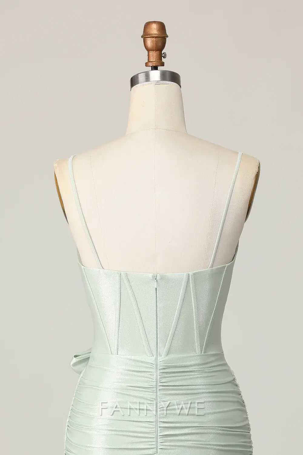 FannyWe Elegant Sage Spaghetti Straps Corset Short Homecoming Dress with Bow formal wear dresses