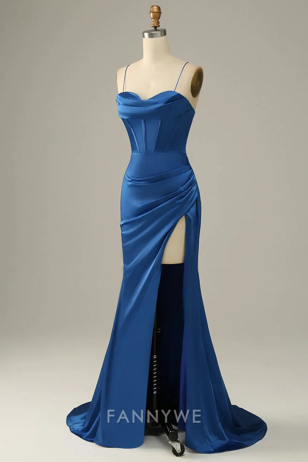 FannyWe Elegant Satin Cowl Neck Gown with Side Slit & Mermaid Silhouette formal wear dresses