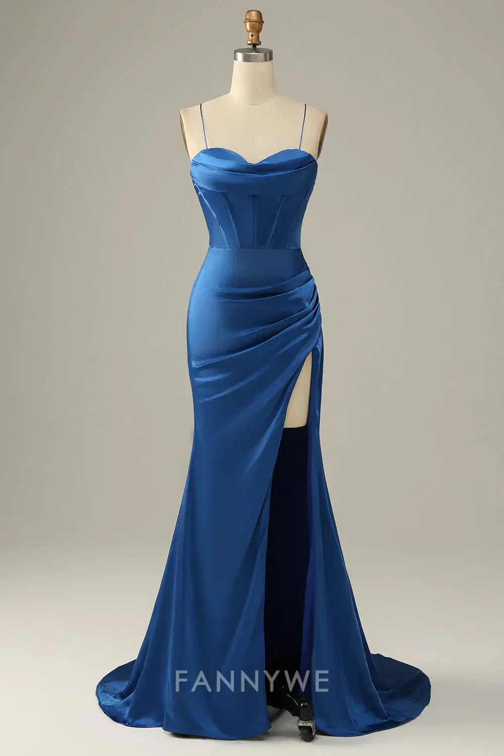 FannyWe Elegant Satin Cowl Neck Gown with Side Slit & Mermaid Silhouette formal wear dresses