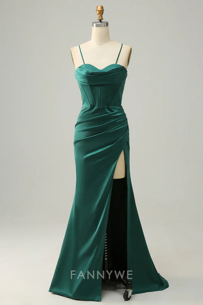 FannyWe Elegant Satin Cowl Neck Gown with Side Slit & Mermaid Silhouette formal wear dresses