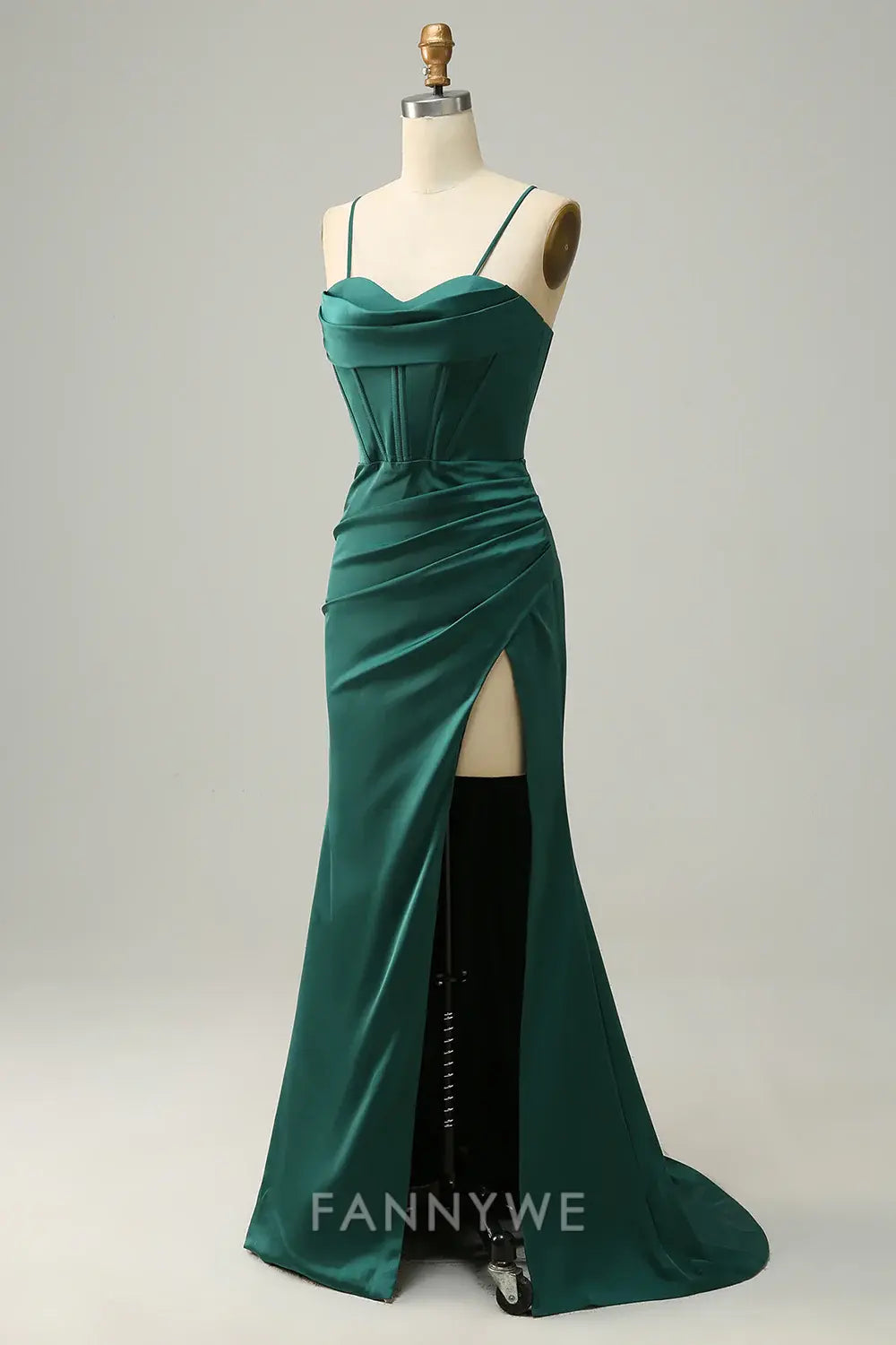 FannyWe Elegant Satin Cowl Neck Gown with Side Slit & Mermaid Silhouette formal wear dresses
