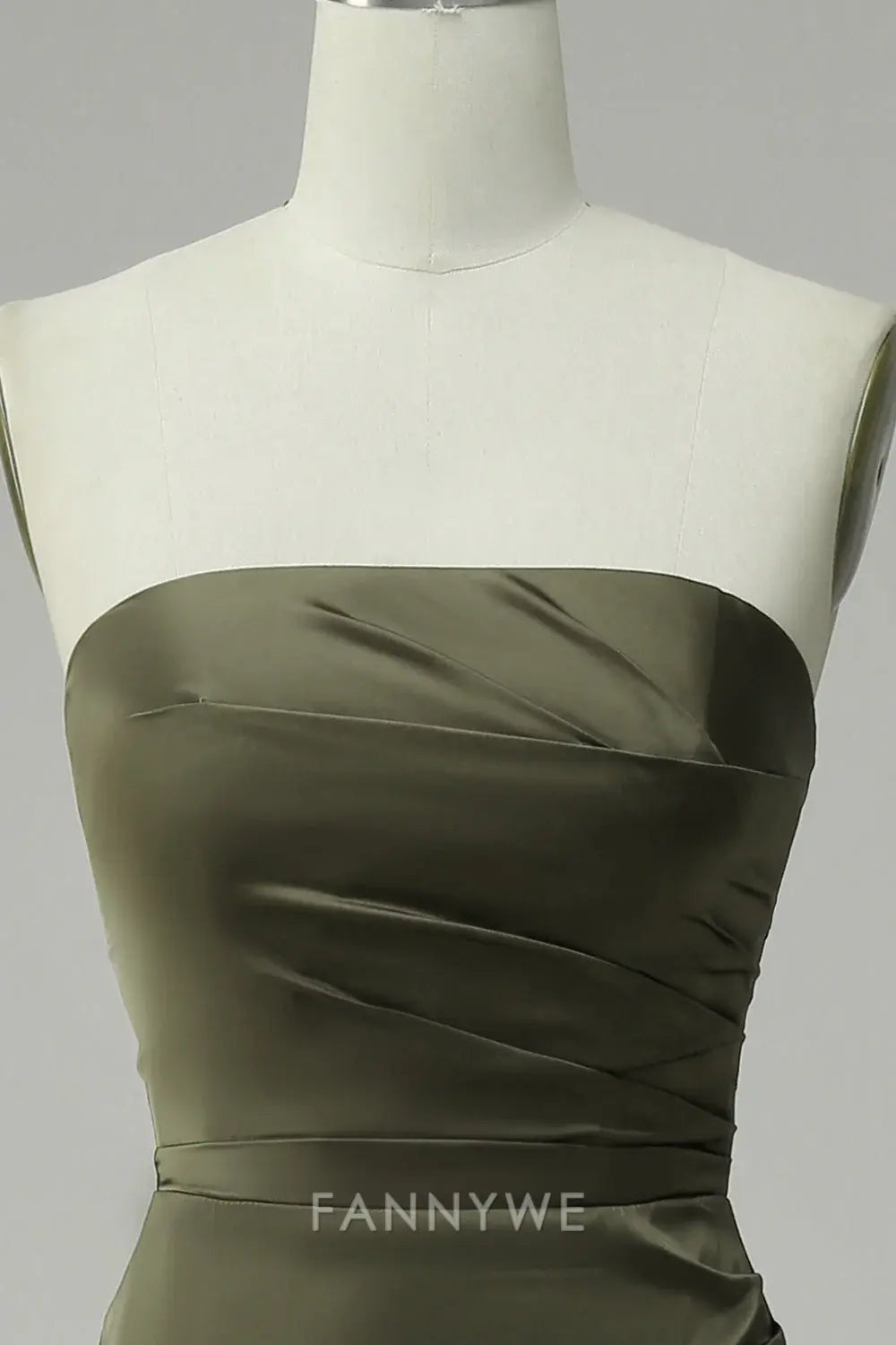 FannyWe Elegant Satin Strapless Dress: Ruched Detailing & High - Slit Design formal wear dresses