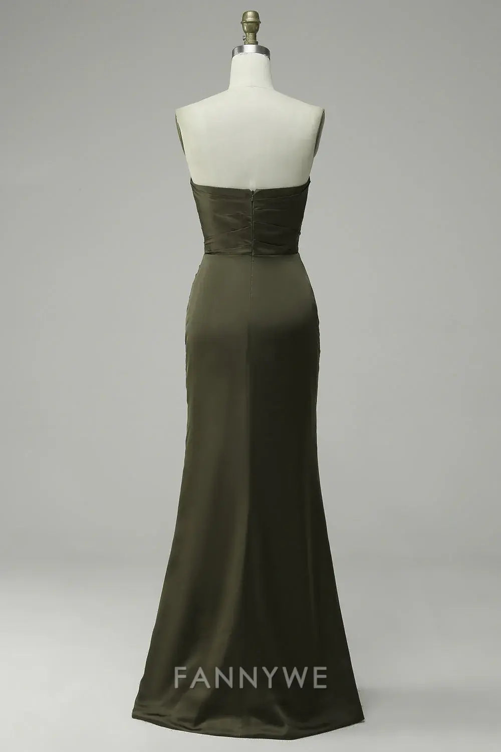 FannyWe Elegant Satin Strapless Dress: Ruched Detailing & High - Slit Design formal wear dresses