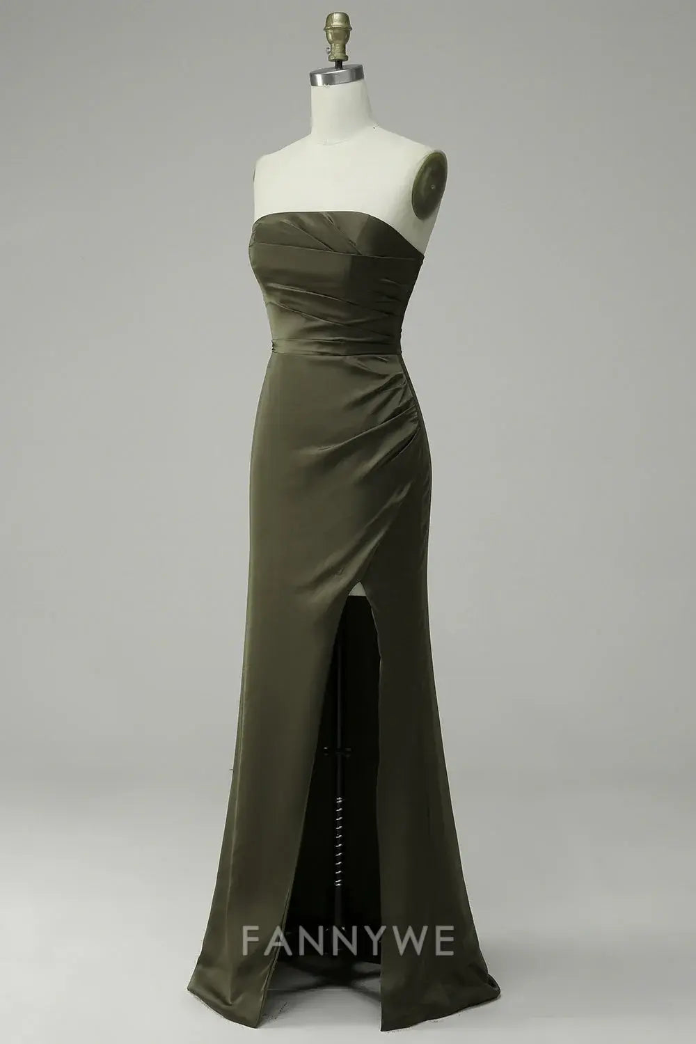 FannyWe Elegant Satin Strapless Dress: Ruched Detailing & High - Slit Design formal wear dresses