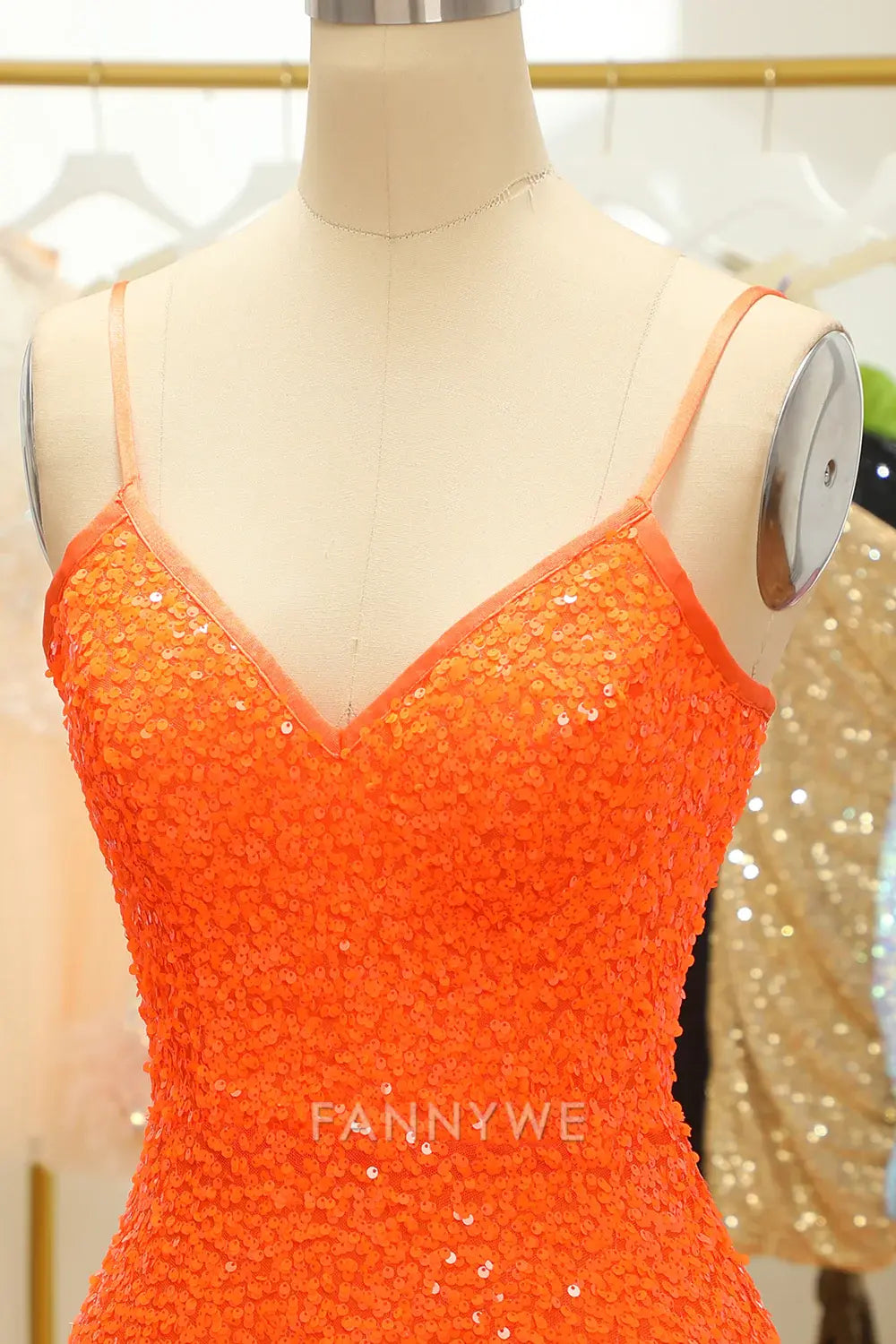 FannyWe Elegant Sequined Orange Lace-Up Homecoming Dress formal wear dresses