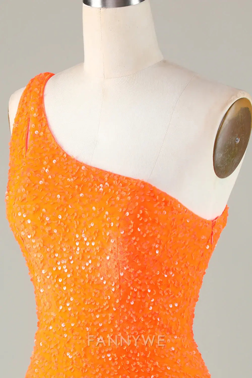 FannyWe Elegant Sequins One-Shoulder Orange Tight Beading Short Homecoming Dress formal wear dresses