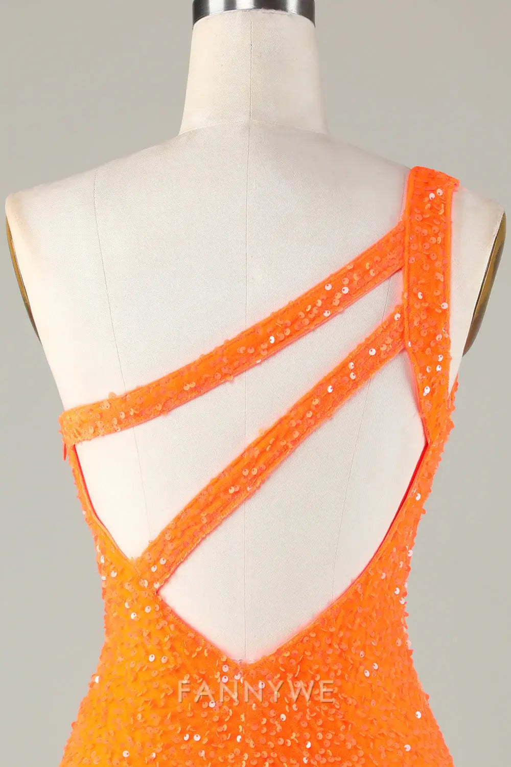 FannyWe Elegant Sequins One-Shoulder Orange Tight Beading Short Homecoming Dress formal wear dresses