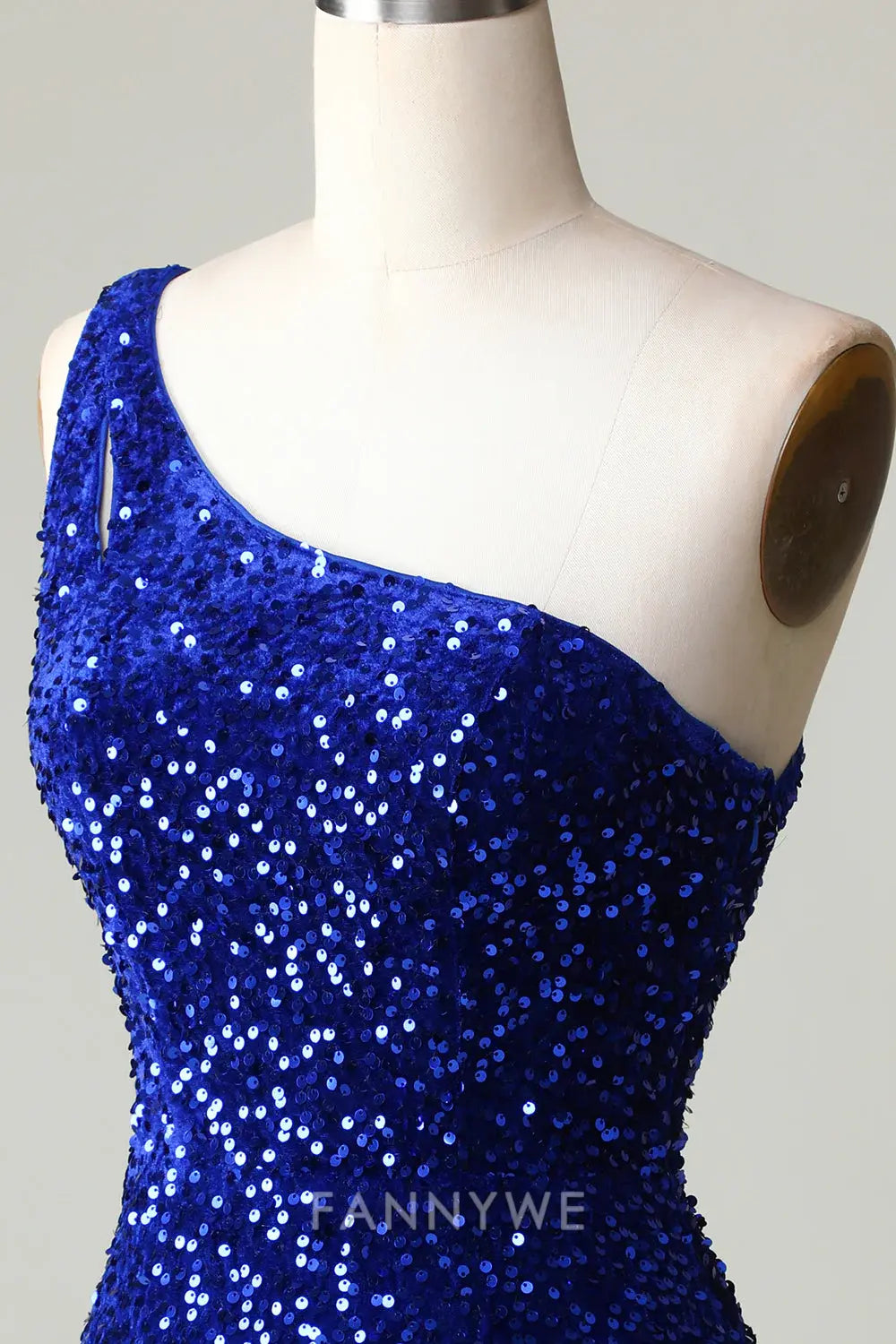 FannyWe Elegant Sequins One-Shoulder Royal Blue Tight Beading Short Homecoming Dress formal wear dresses