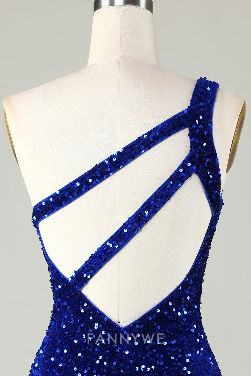 FannyWe Elegant Sequins One-Shoulder Royal Blue Tight Beading Short Homecoming Dress formal wear dresses