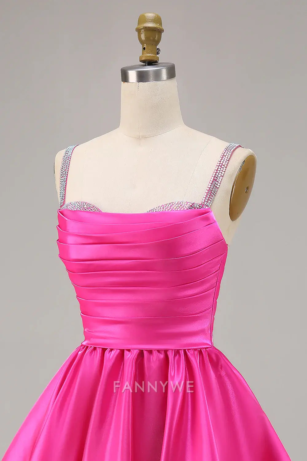 FannyWe Elegant Sparkly Fuchsia Ruched Satin Short Homecoming Dress with Beading hot sale