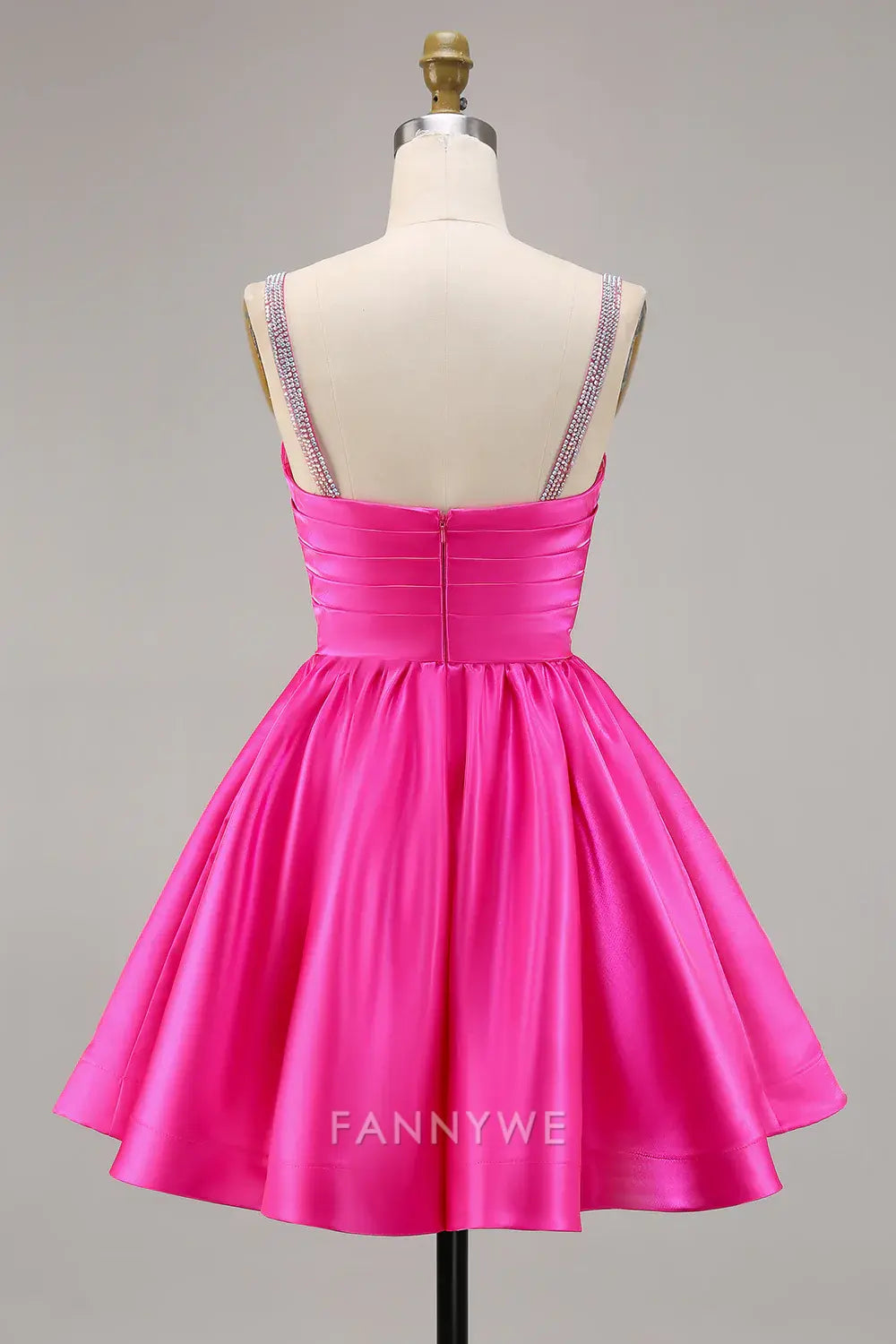 FannyWe Elegant Sparkly Fuchsia Ruched Satin Short Homecoming Dress with Beading hot sale