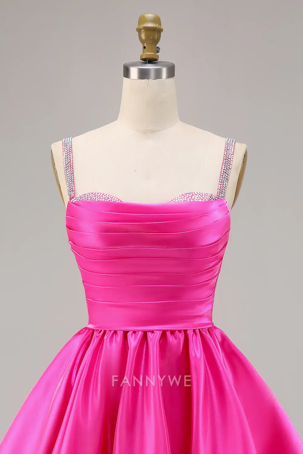 FannyWe Elegant Sparkly Fuchsia Ruched Satin Short Homecoming Dress with Beading hot sale