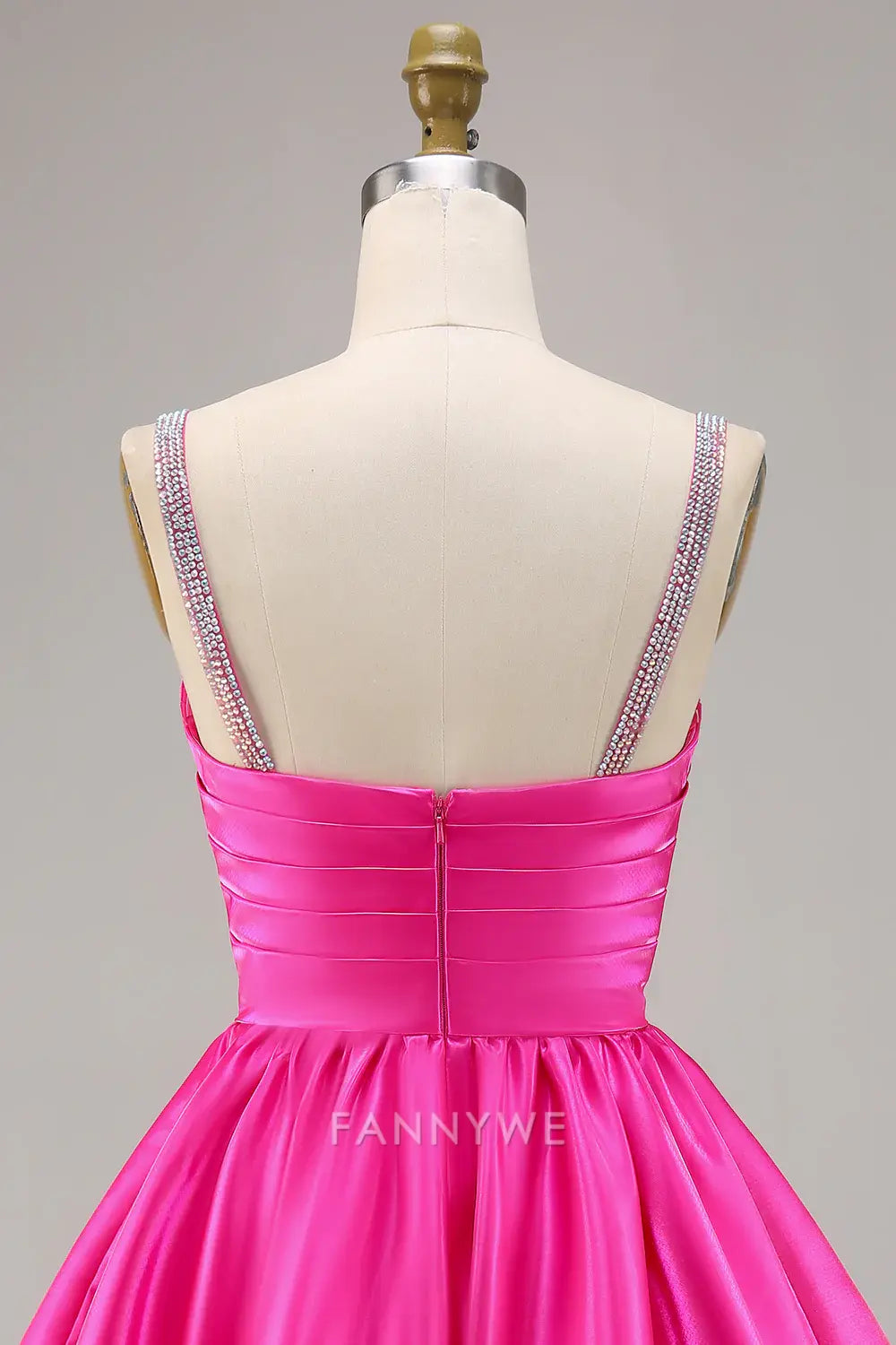 FannyWe Elegant Sparkly Fuchsia Ruched Satin Short Homecoming Dress with Beading hot sale