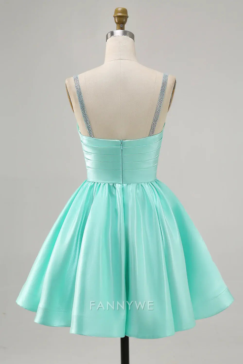 FannyWe Elegant Sparkly Mint Green Ruched Satin Short Homecoming Dress with Beading hot sale