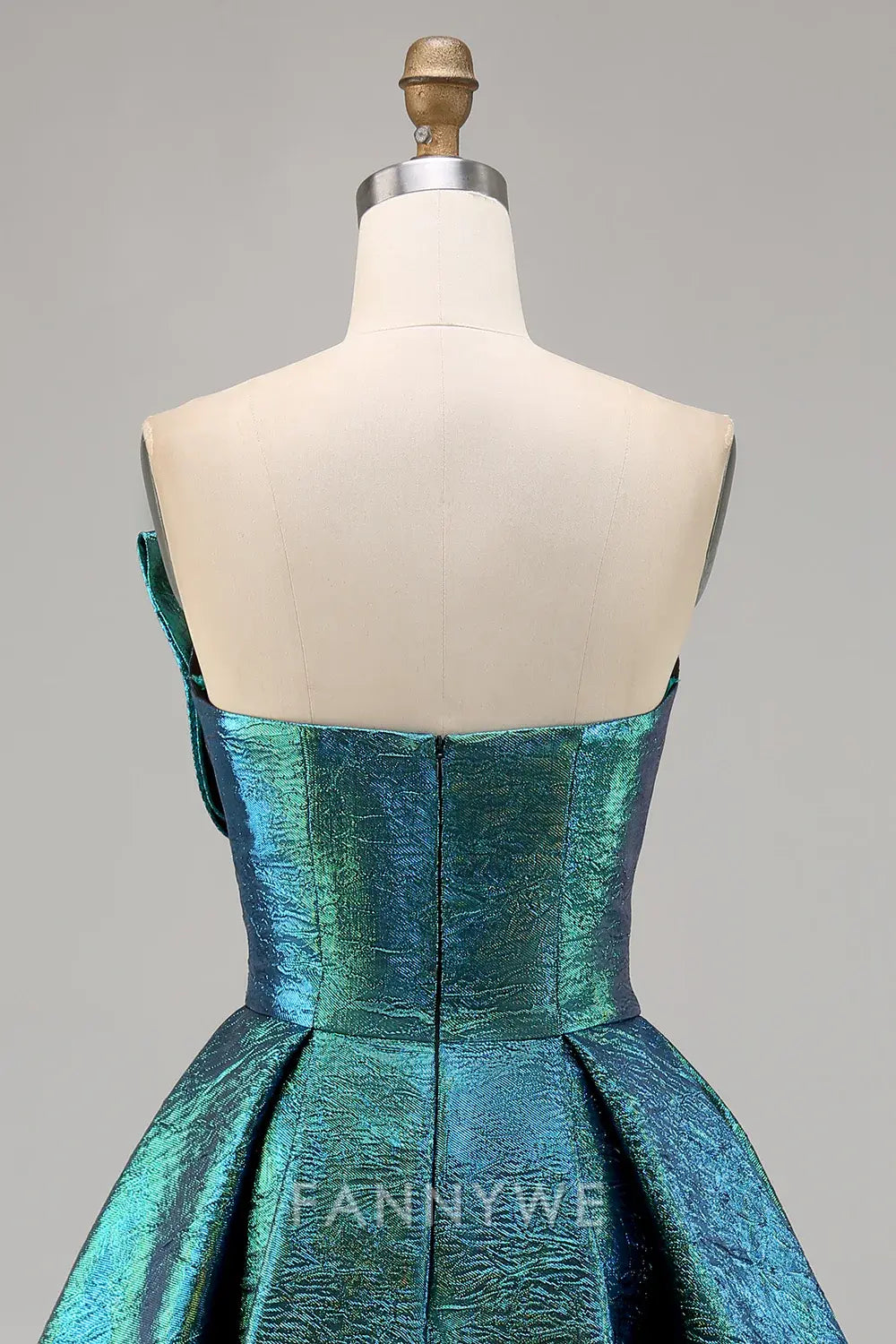 FannyWe Elegant Sparkly Peacock Green Metallic Strapless Short Homecoming Dress