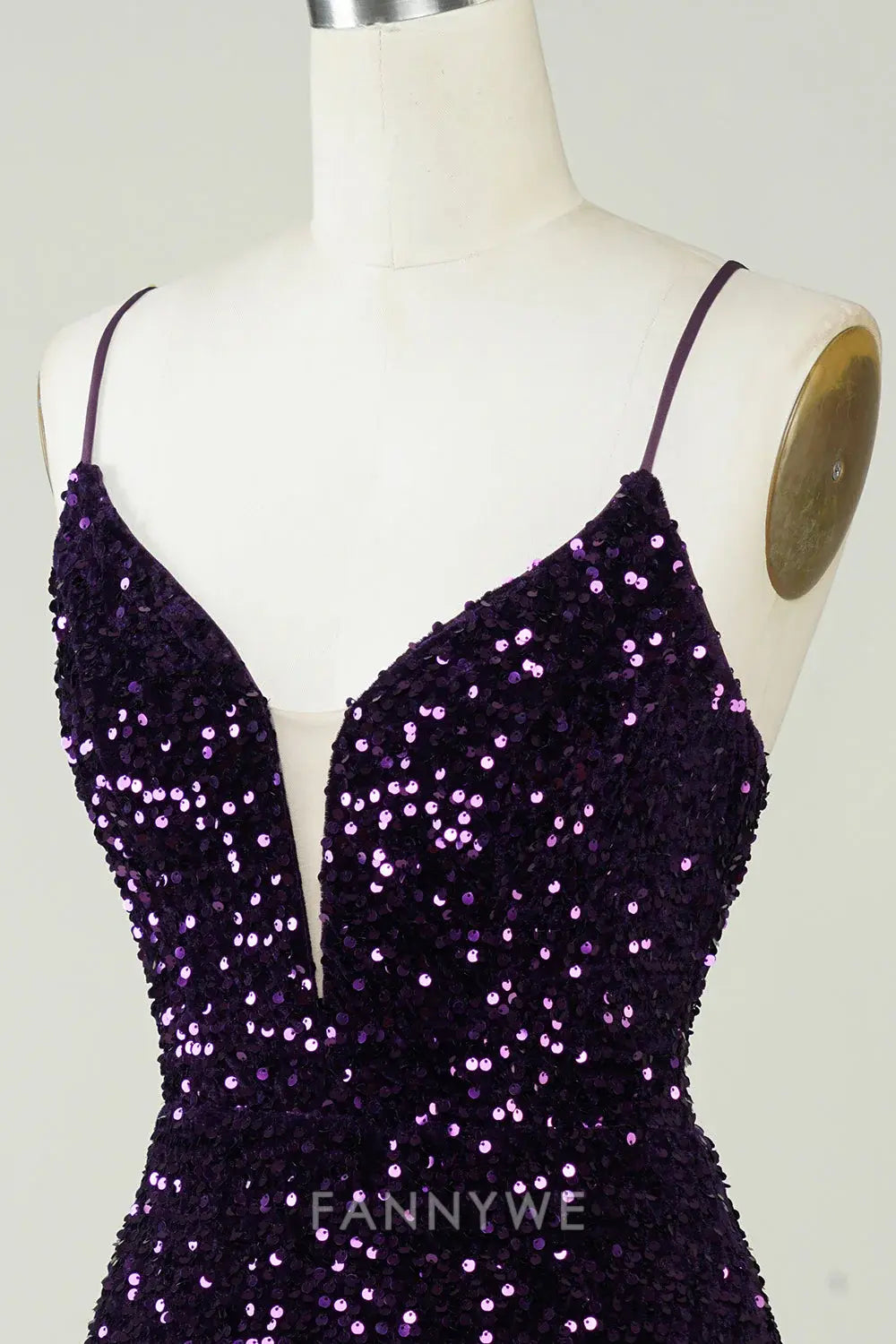 FannyWe Elegant Sparkly Purple Sequins Backless Tight Short Homecoming Dress with Slit formal wear dresses