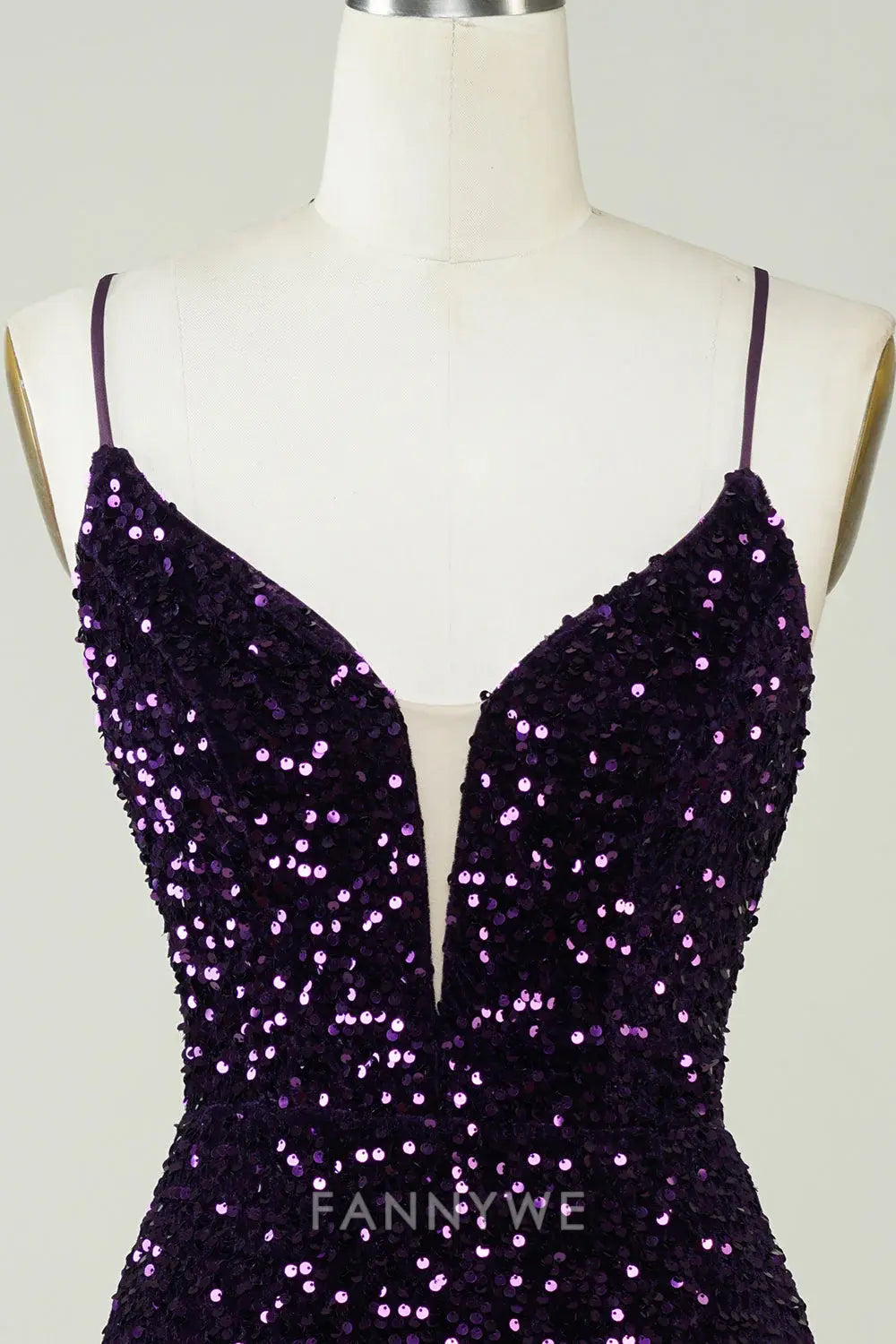FannyWe Elegant Sparkly Purple Sequins Backless Tight Short Homecoming Dress with Slit formal wear dresses