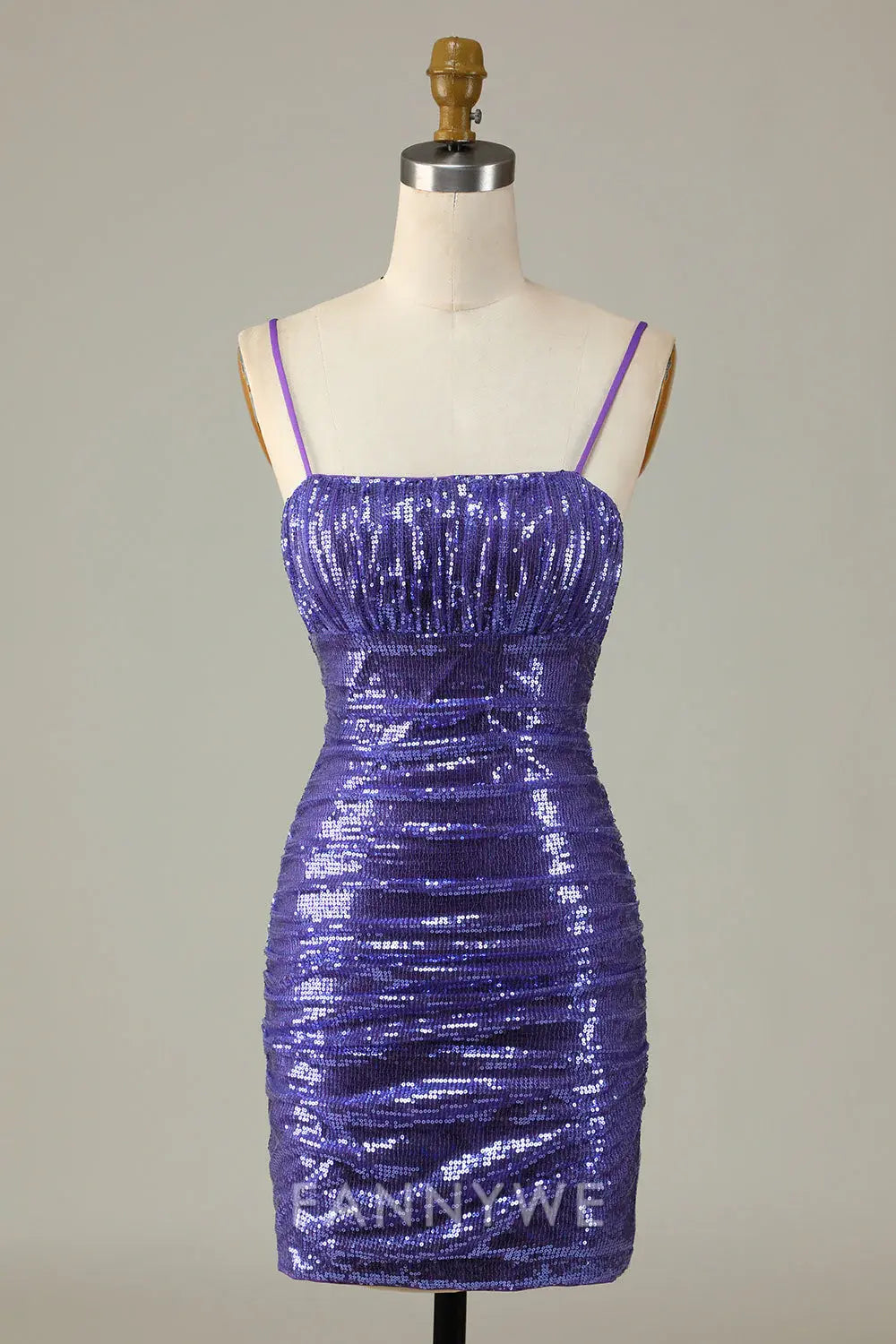 FannyWe Elegant Sparkly Purple Sequins Spaghetti Straps Tight Short Homecoming Dress formal wear dresses