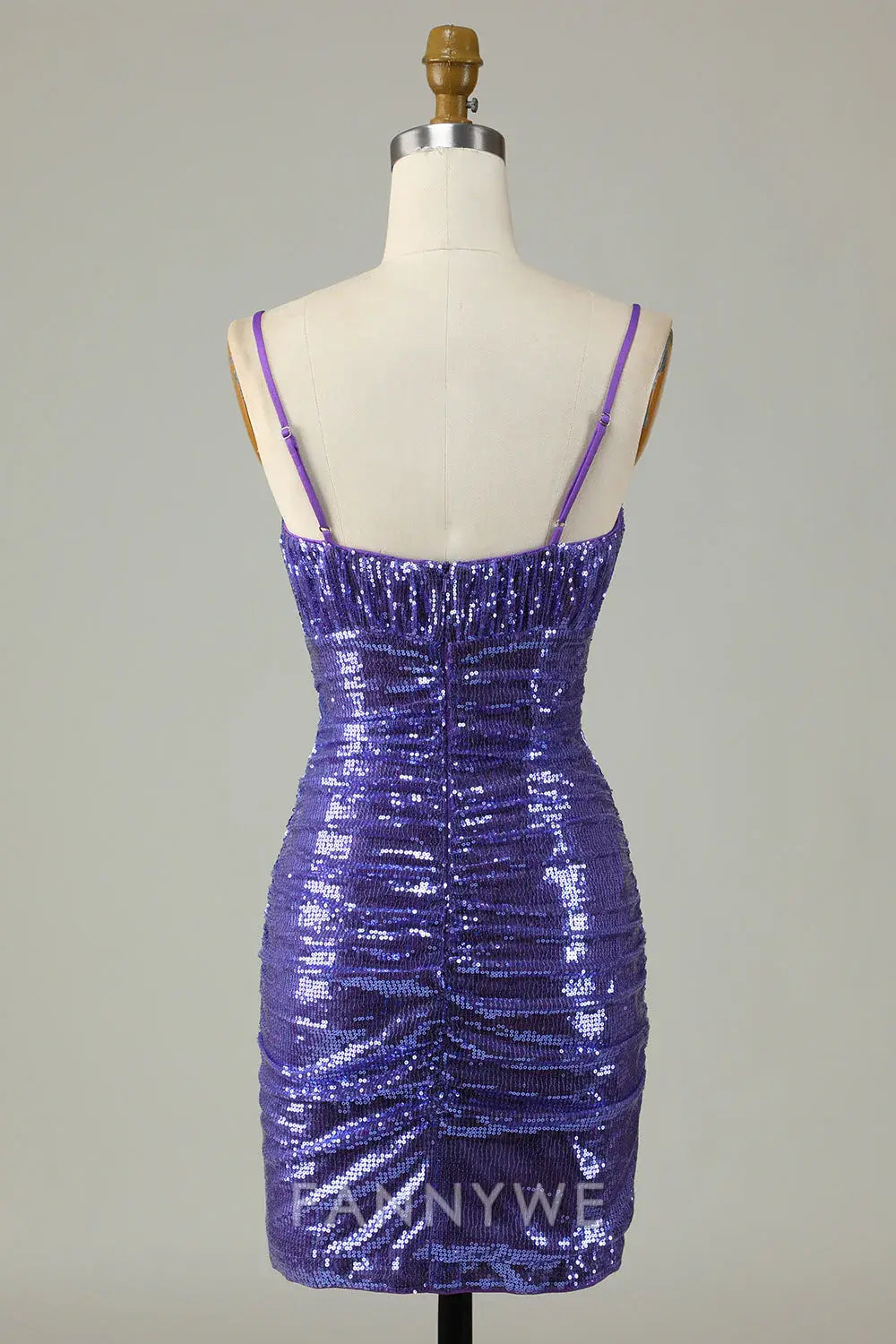 FannyWe Elegant Sparkly Purple Sequins Spaghetti Straps Tight Short Homecoming Dress formal wear dresses