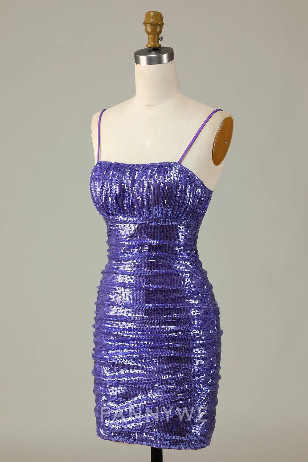 FannyWe Elegant Sparkly Purple Sequins Spaghetti Straps Tight Short Homecoming Dress formal wear dresses