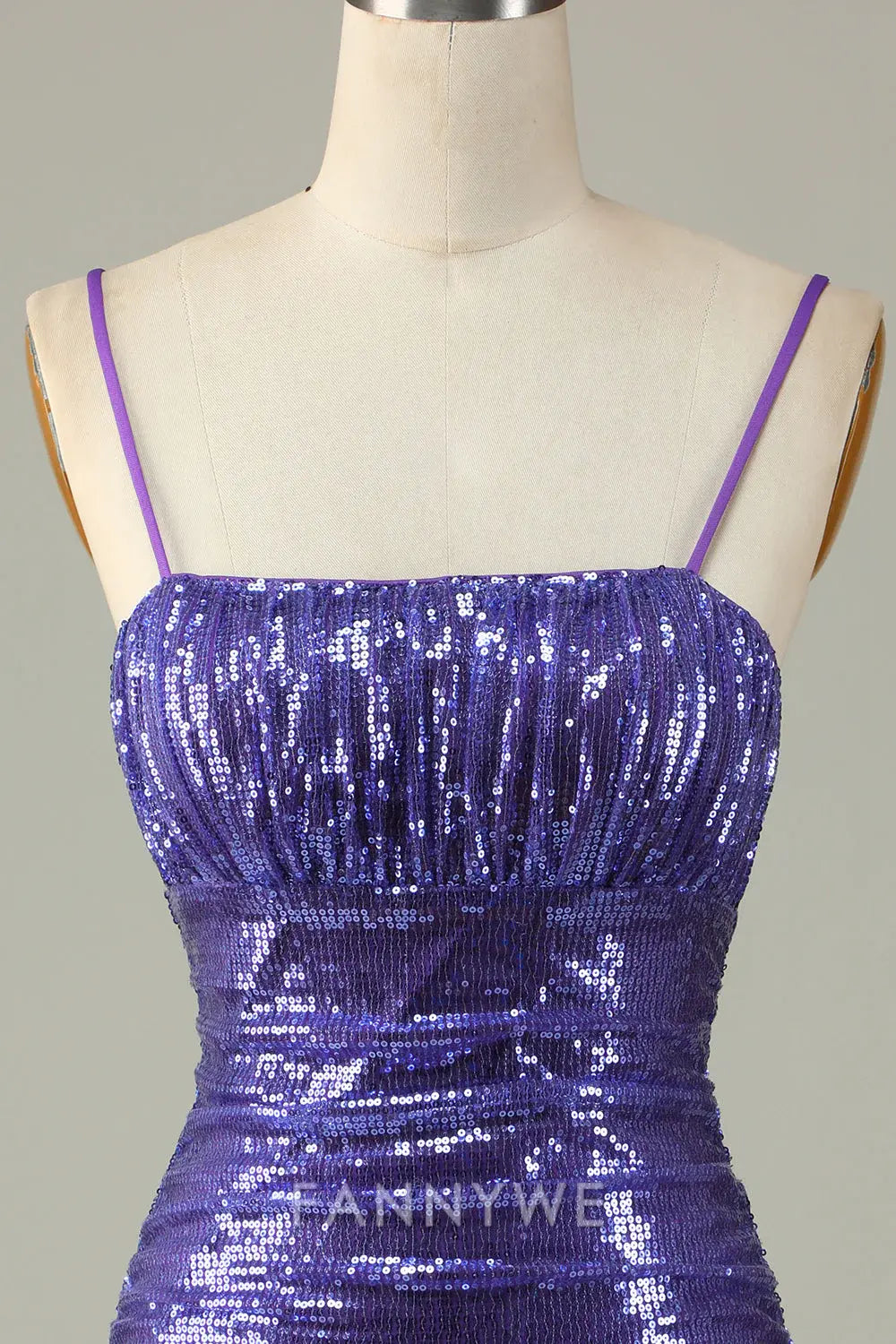 FannyWe Elegant Sparkly Purple Sequins Spaghetti Straps Tight Short Homecoming Dress formal wear dresses