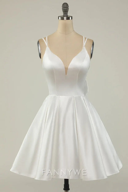 FannyWe Elegant Stylish Satin Mini Gown: Double Straps & Flared Silhouette formal wear dresses