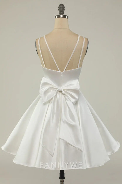 FannyWe Elegant Stylish Satin Mini Gown: Double Straps & Flared Silhouette formal wear dresses