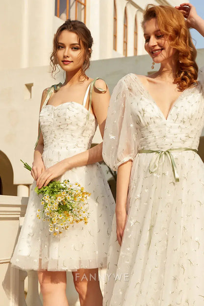 FannyWe Elegant Stylish Spaghetti Straps White Short Homecoming Dress with Embroidery hot sale