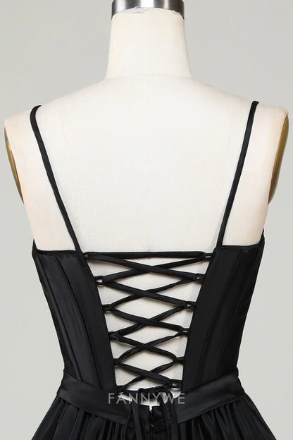 FannyWe Elegant Trendy A-Line Spaghetti Straps Black Short Homecoming Dresses hot sale