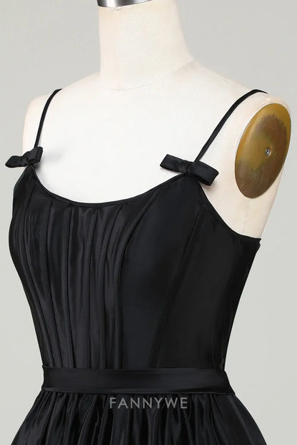 FannyWe Elegant Trendy A-Line Spaghetti Straps Black Short Homecoming Dresses hot sale
