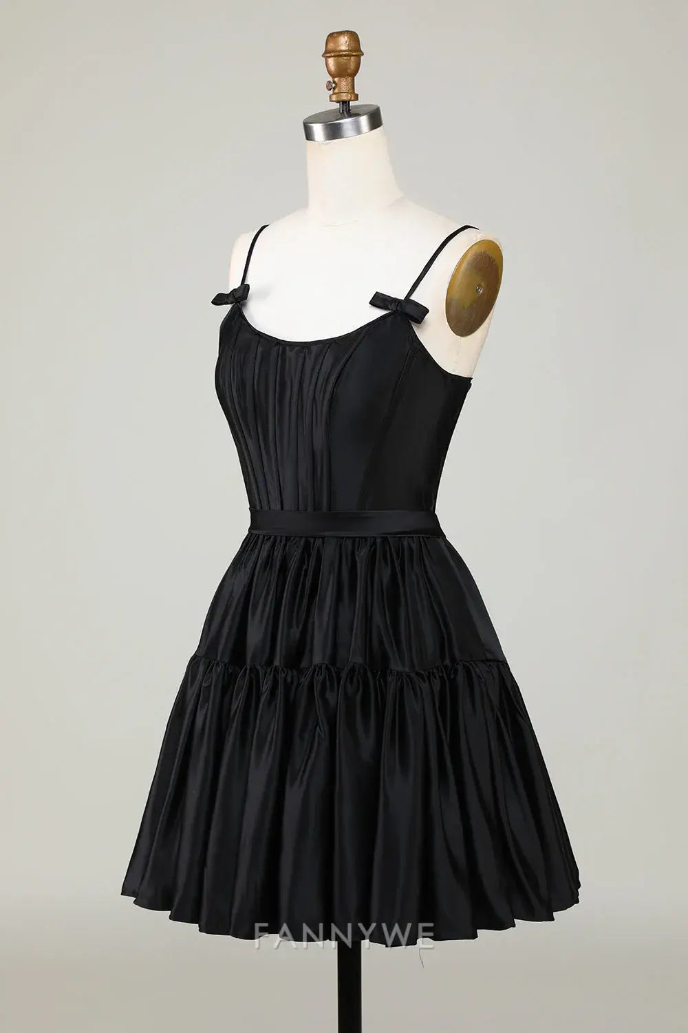FannyWe Elegant Trendy A-Line Spaghetti Straps Black Short Homecoming Dresses hot sale