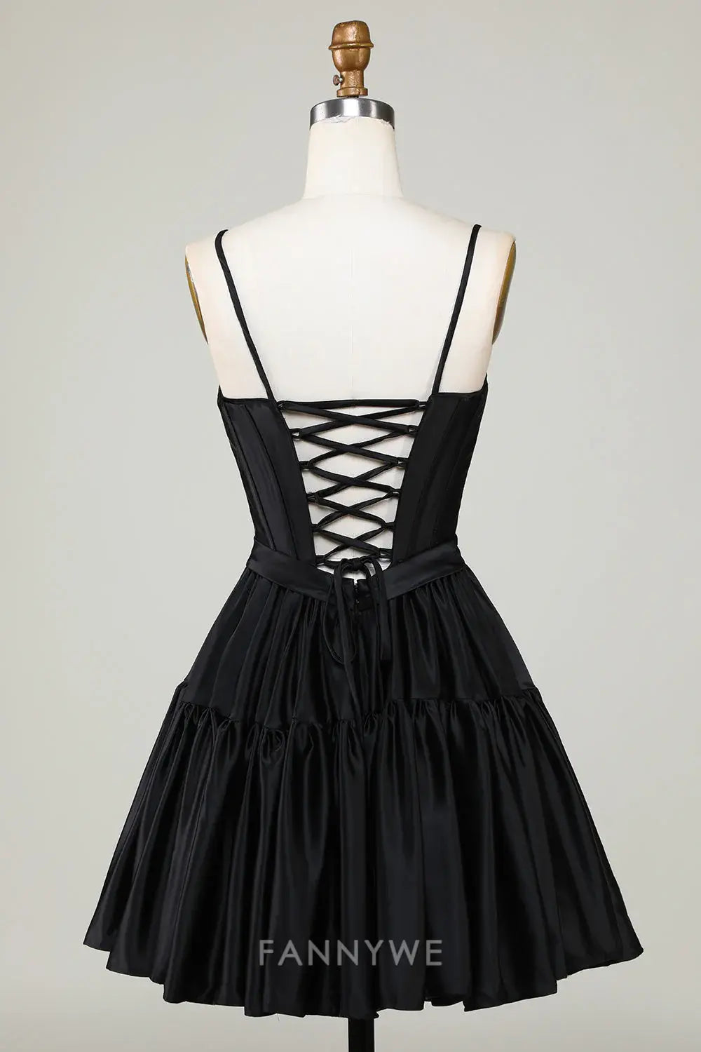 FannyWe Elegant Trendy A-Line Spaghetti Straps Black Short Homecoming Dresses hot sale