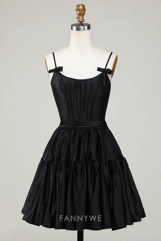 FannyWe Elegant Trendy A-Line Spaghetti Straps Black Short Homecoming Dresses hot sale