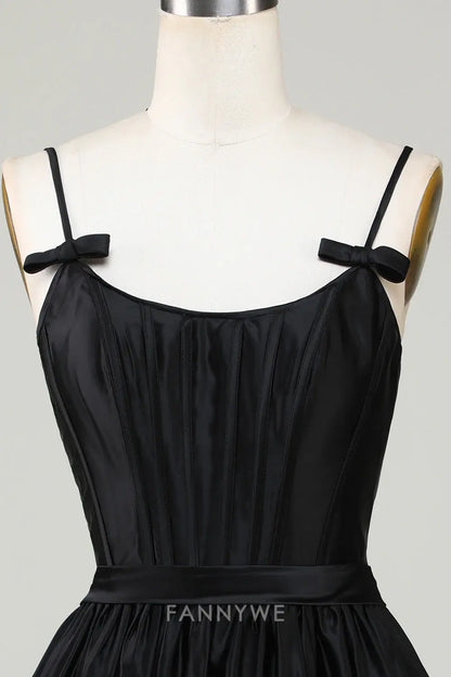 FannyWe Elegant Trendy A-Line Spaghetti Straps Black Short Homecoming Dresses hot sale