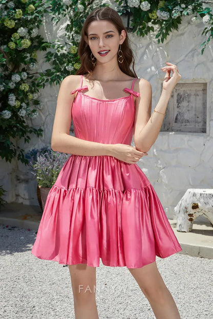 FannyWe Elegant Trendy A-Line Spaghetti Straps Fuchsia Short Homecoming Dresses hot sale