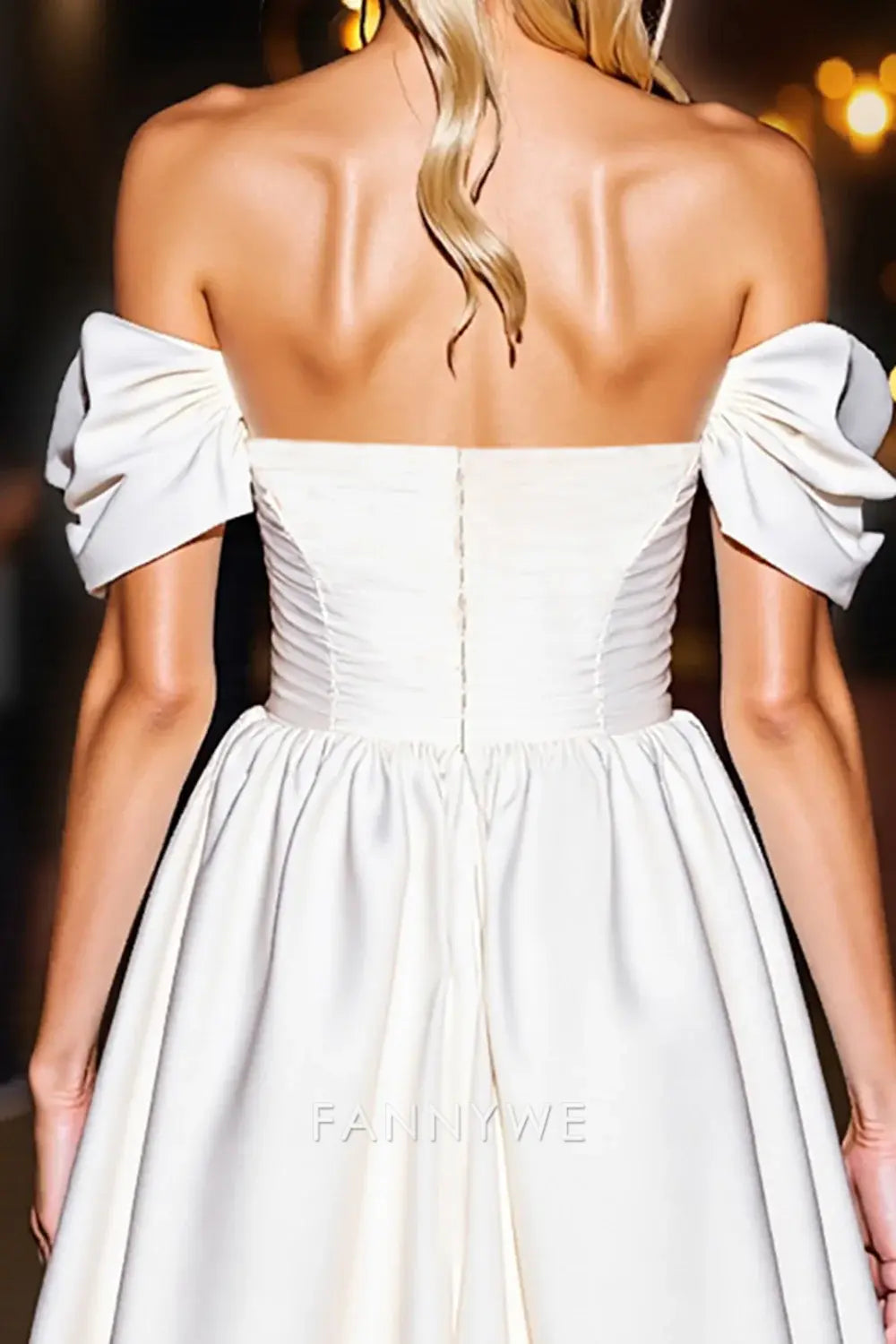 FannyWe Elegant White Satin A Line Off the Shoulder Short Homecoming Dress with Ruffles