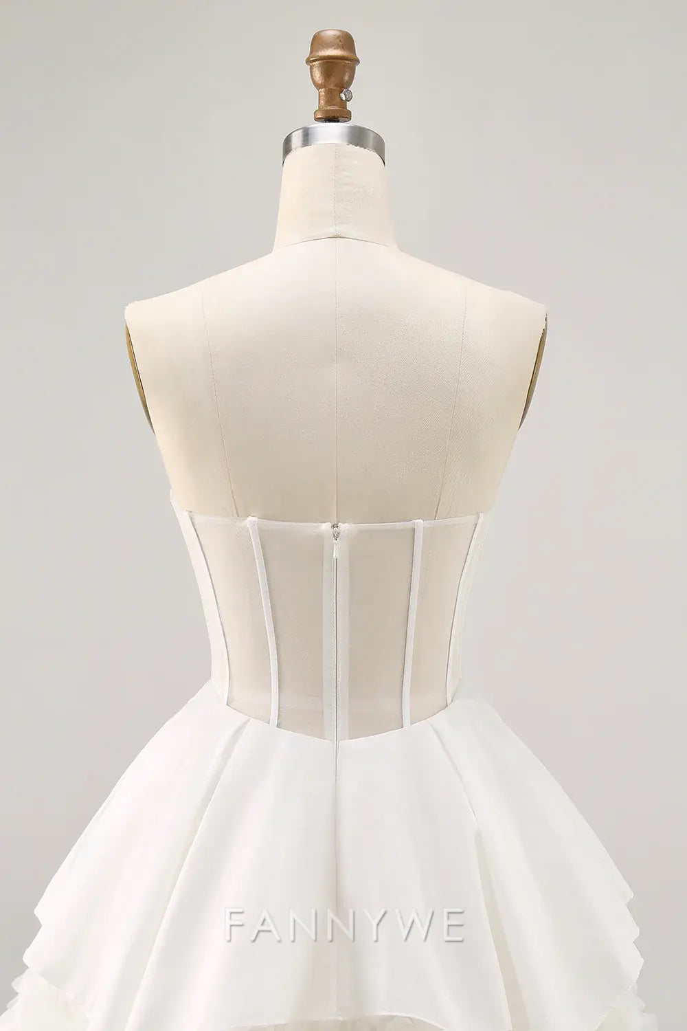 FannyWe Elegant White Strapless Tiered Short Corset Homecoming Dress with Ruffles formal wear dresses