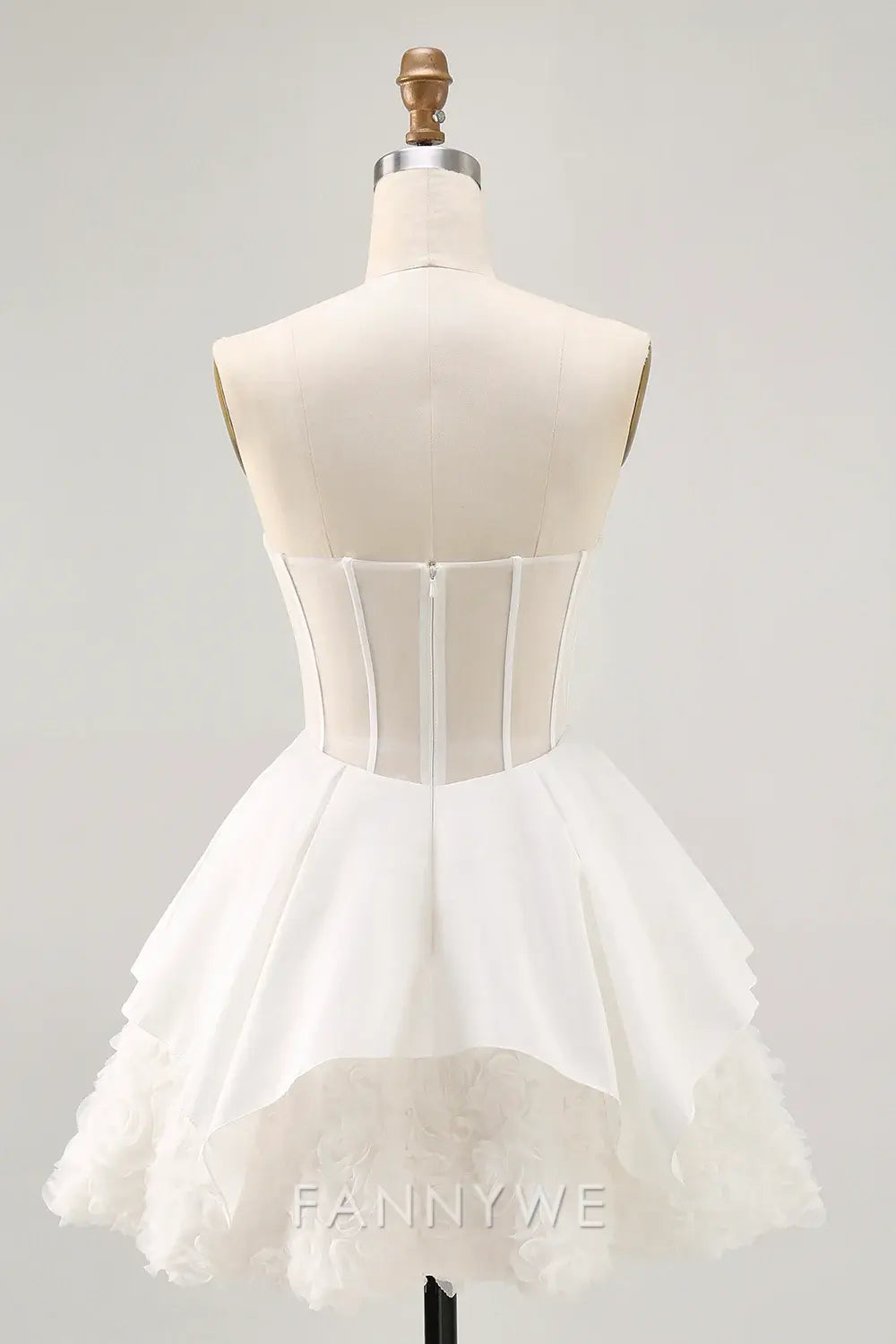 FannyWe Elegant White Strapless Tiered Short Corset Homecoming Dress with Ruffles formal wear dresses