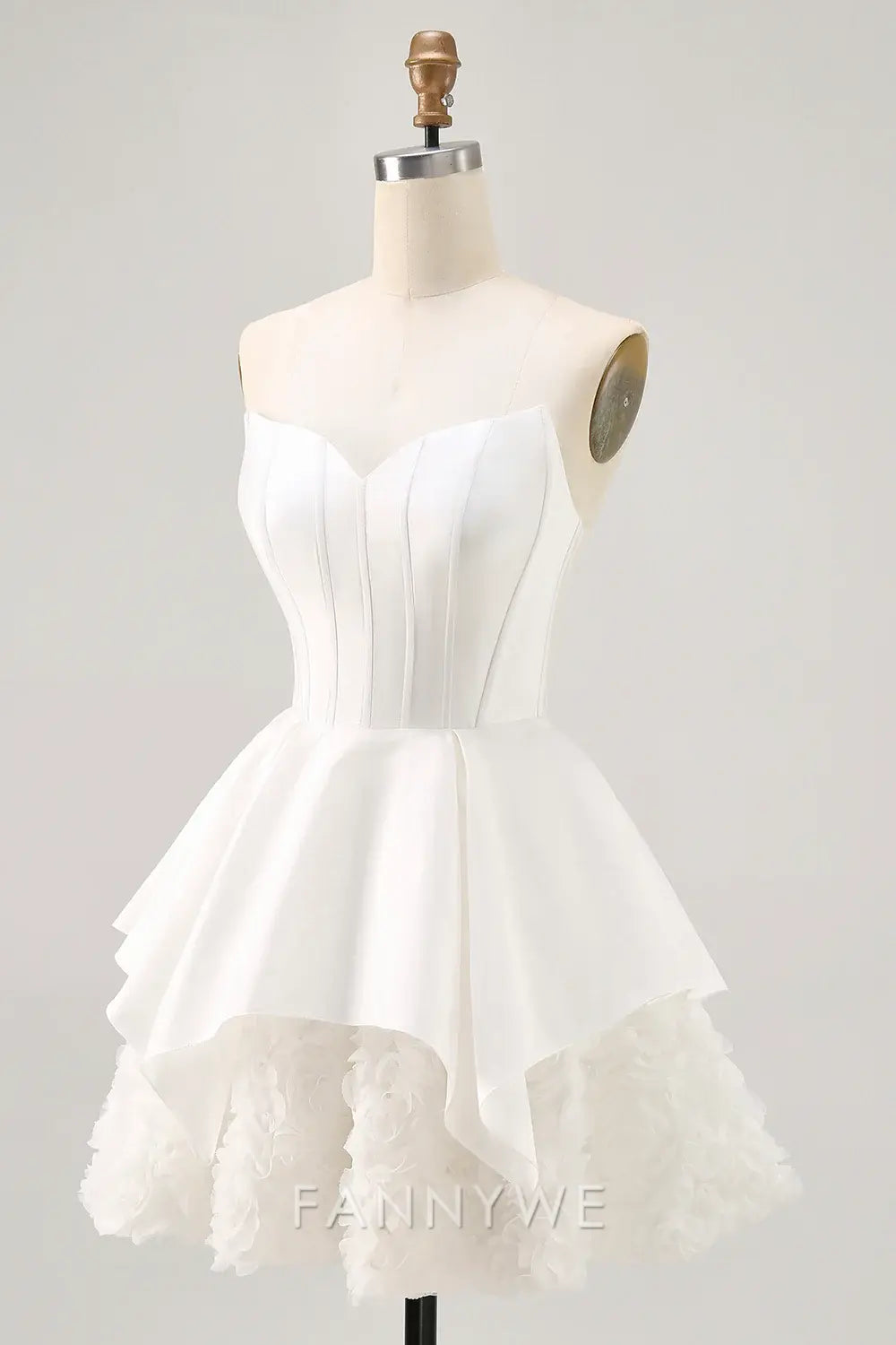 FannyWe Elegant White Strapless Tiered Short Corset Homecoming Dress with Ruffles formal wear dresses