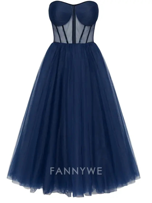 FannyWe Simple A-Line Cocktail Black Dress Party Dress Cocktail Party Prom Tea Length Sleeveless Sweetheart Fall Wedding Guest Tulle with Pleats dress to impress Dresses