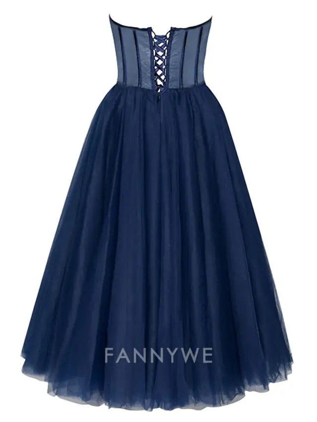 FannyWe Simple A-Line Cocktail Black Dress Party Dress Cocktail Party Prom Tea Length Sleeveless Sweetheart Fall Wedding Guest Tulle with Pleats dress to impress Dresses