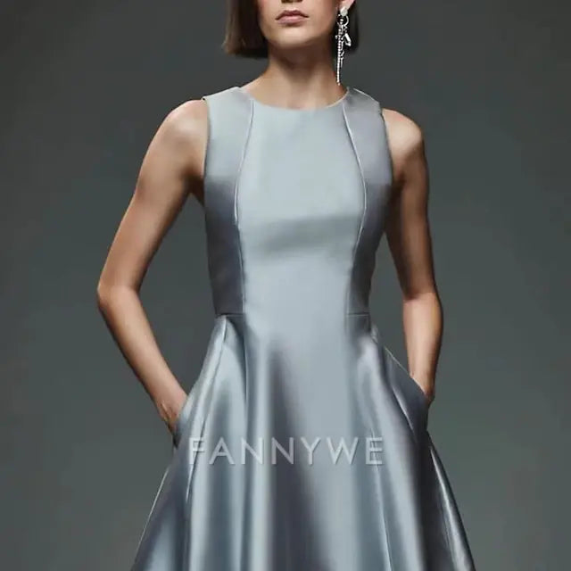 FannyWe Simple A-Line Evening Gown Party Dress Evening Party Prom Floor Length Sleeveless Crew Neck Cotton Backless with Criss Cross