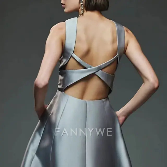 FannyWe Simple A-Line Evening Gown Party Dress Evening Party Prom Floor Length Sleeveless Crew Neck Cotton Backless with Criss Cross